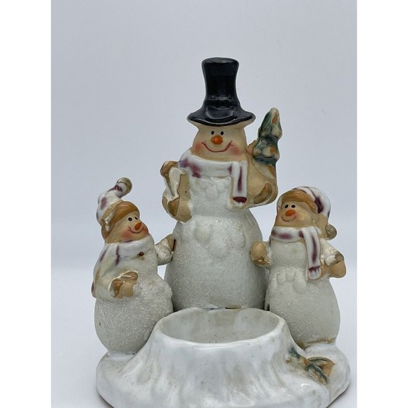 Vintage Snowman Candle Clay Pottery Tea Light Votive Holder Large Christmas - Picture 8 of 10